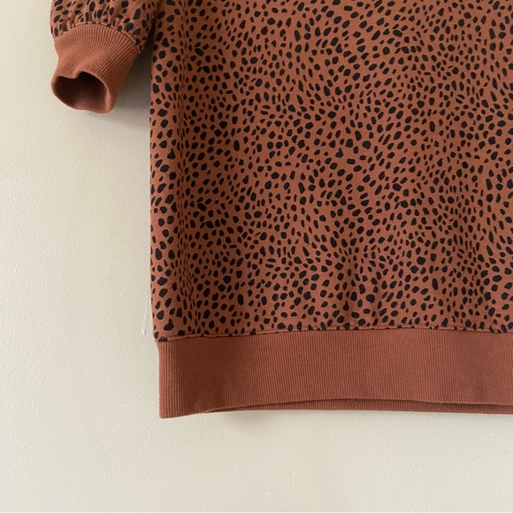 Nine West• brown leopard elbow puff short sleeve sweatshirt top size small - Picture 4 of 8